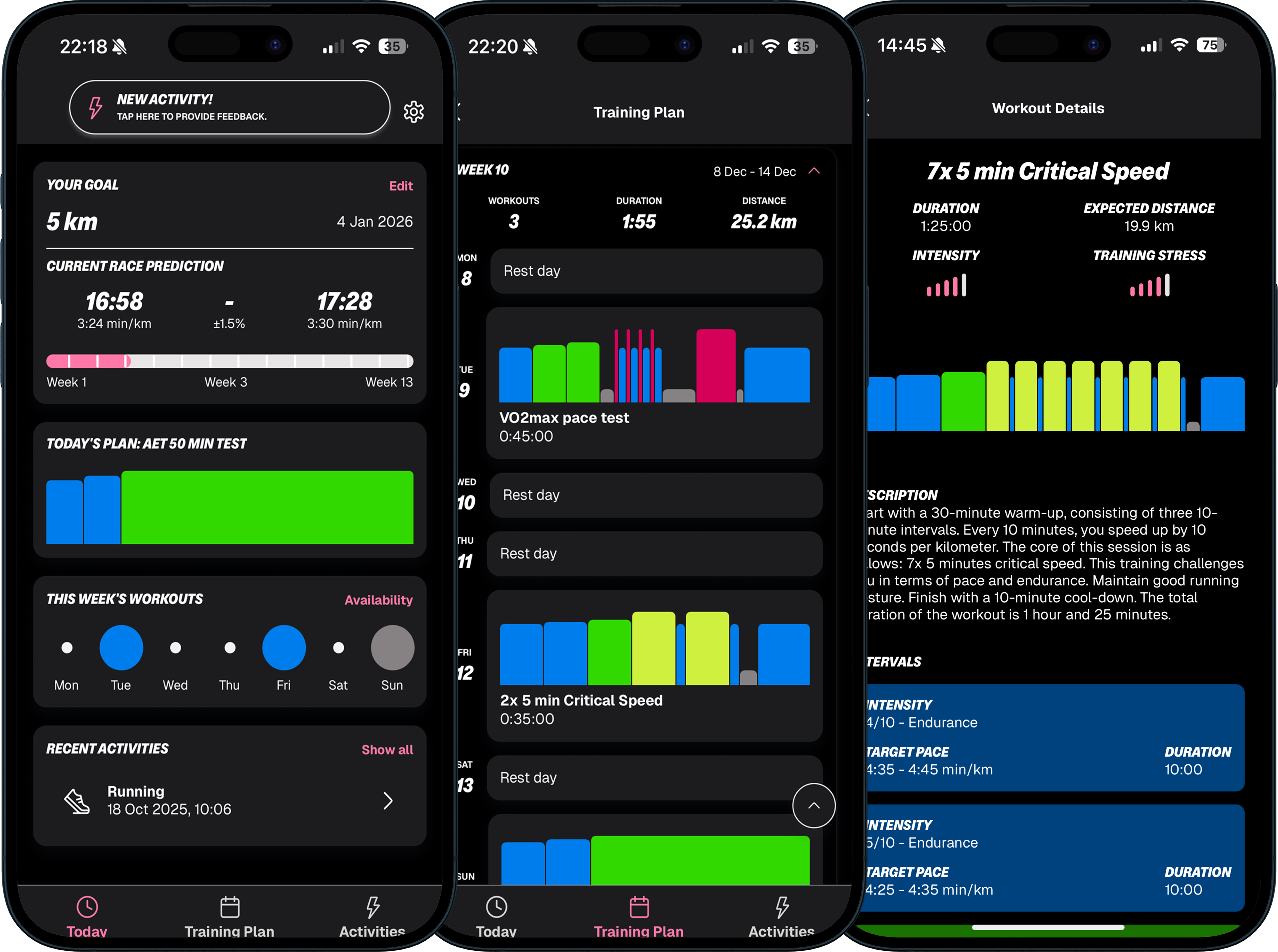 REN app training screens showing today view, training plan, and workout details